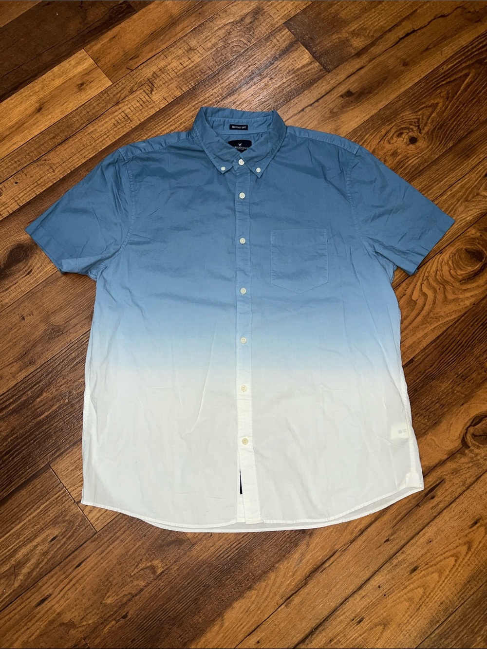 American Eagle Outfitters Blue to White Ombre Short-Sleeve Button-Down